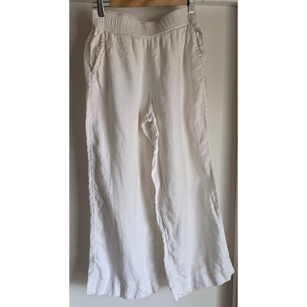 Tahari Linen Pants Women S White Solid Casual Straight Trousers Slacks